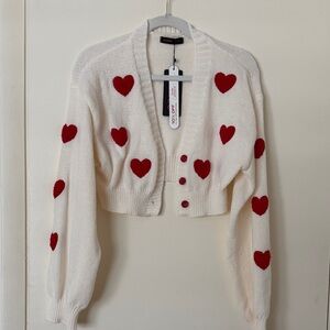 ROMWE White Cardigan with Red Heart Pattern